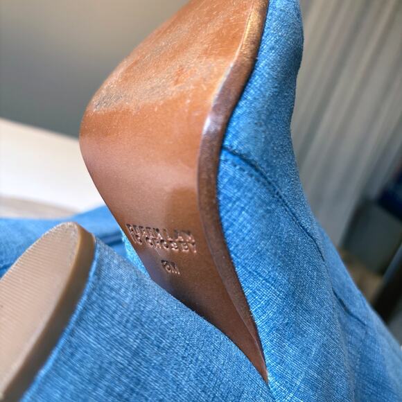 10 Crosby by Derek Lam Blue Denim Patchwork Ankle Bootie Block Heel Boots Sz 8 - Picture 11 of 12